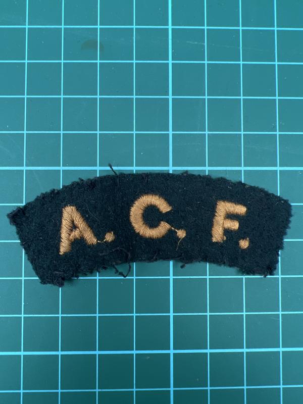 A.C.F Army Cadet Force Yellow on Dark Green Shoulder Title