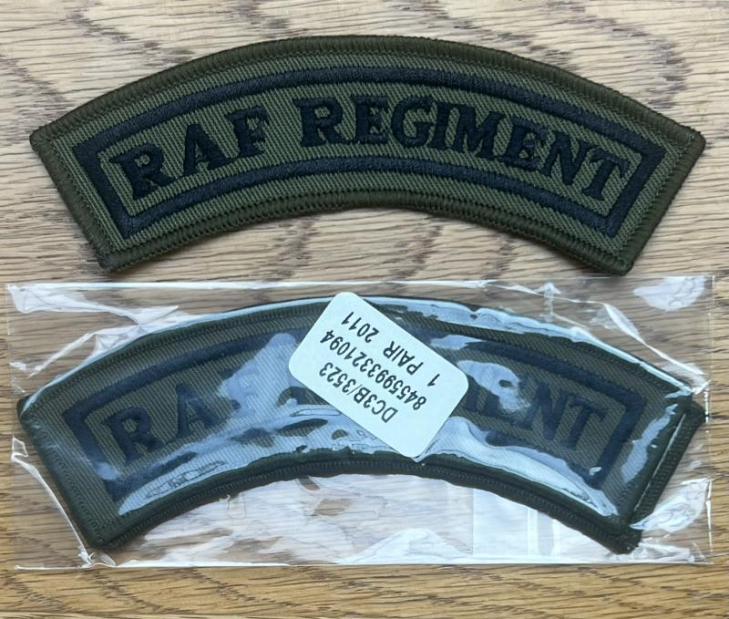 RAF Regiment Black on olive Green Shoulder Titles Pair